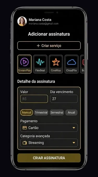 Tela de adicionar assinatura no Zyello