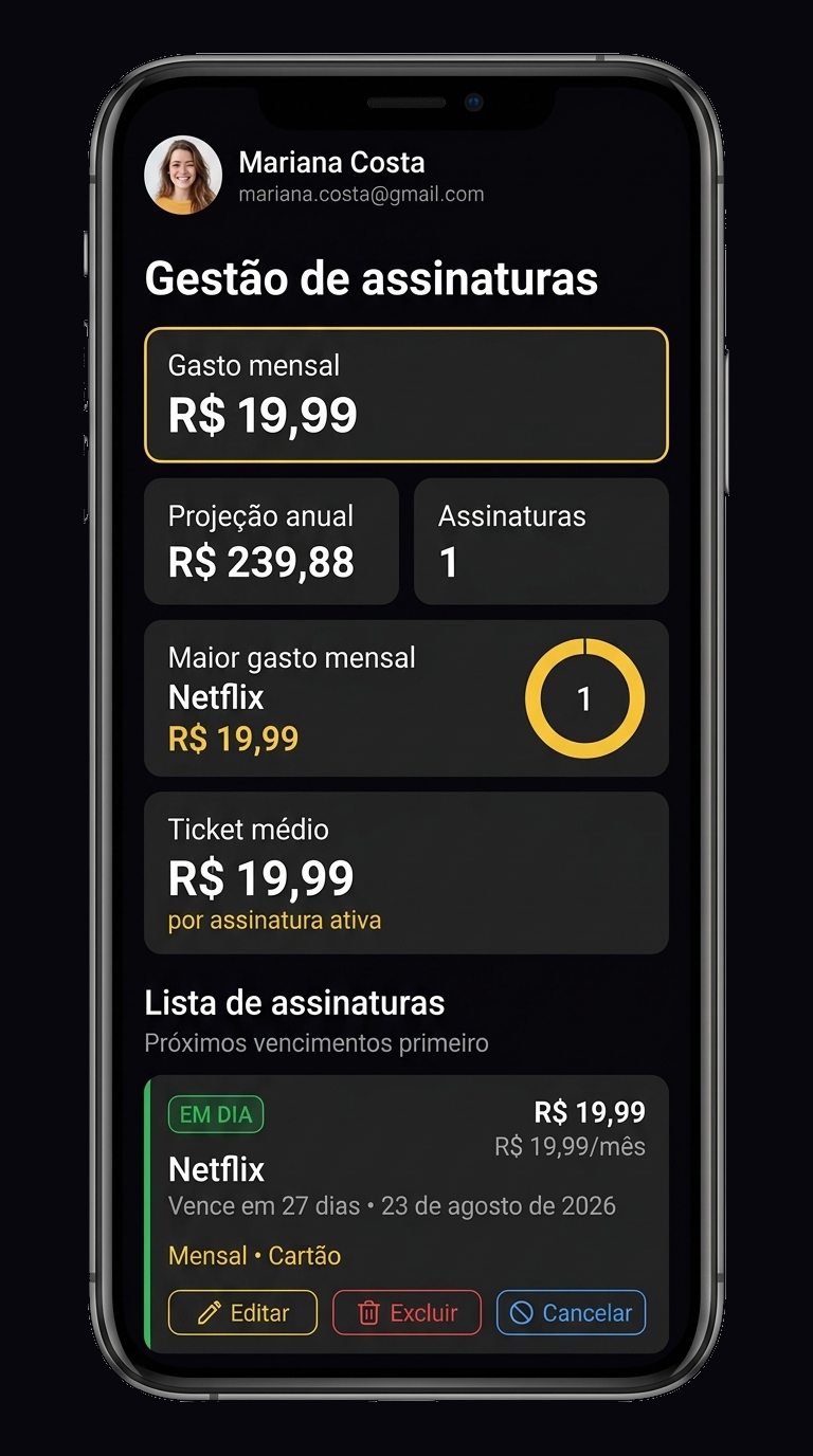 Gestão de assinaturas do Zyello