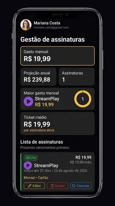 Gestão de assinaturas do Zyello